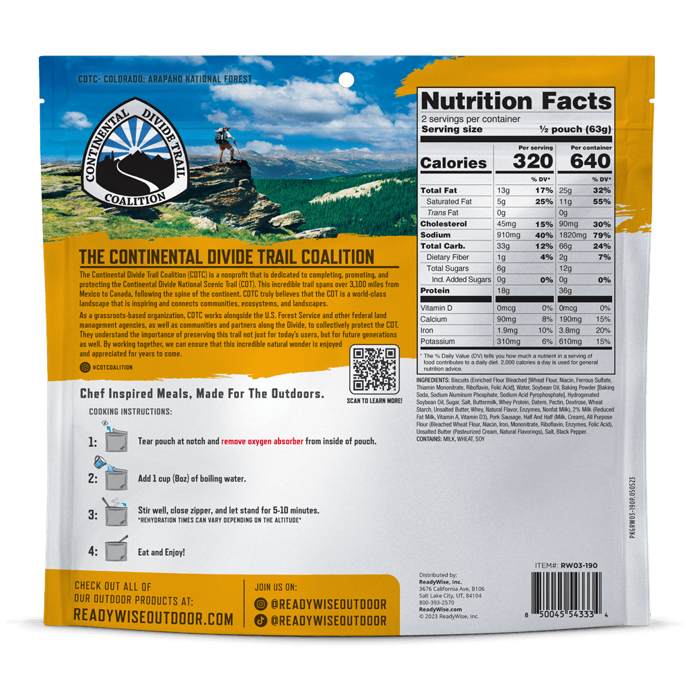 Homestyle Biscuits & Gravy - Signature Edition Pro Adventure Meal with Continental Divide Trail Coalition  ReadyWise