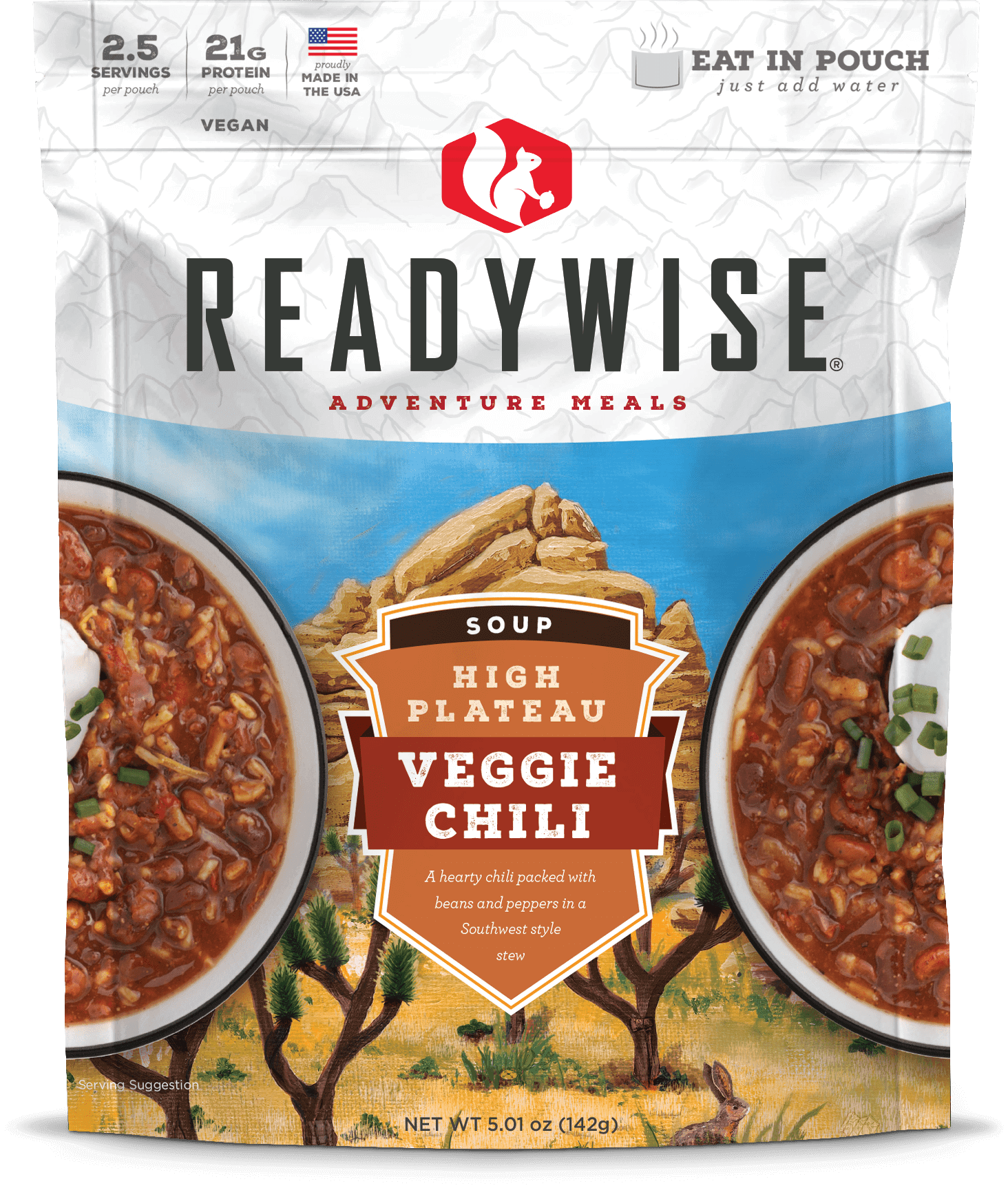 High Plateau Veggie Chili Soup  ReadyWise High Plateau Veggie Chili Soup - Single Pouch