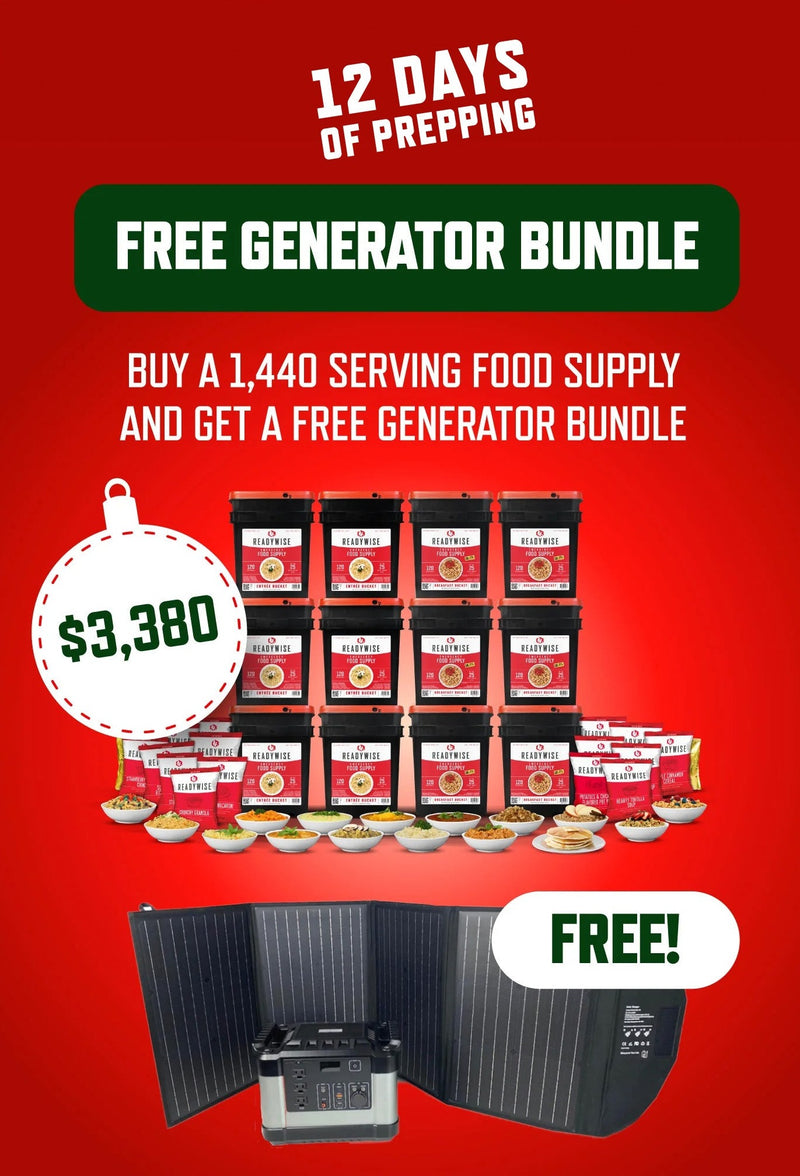 1440 Serving Food Supply + FREE Generator and Solar Panel Bundle