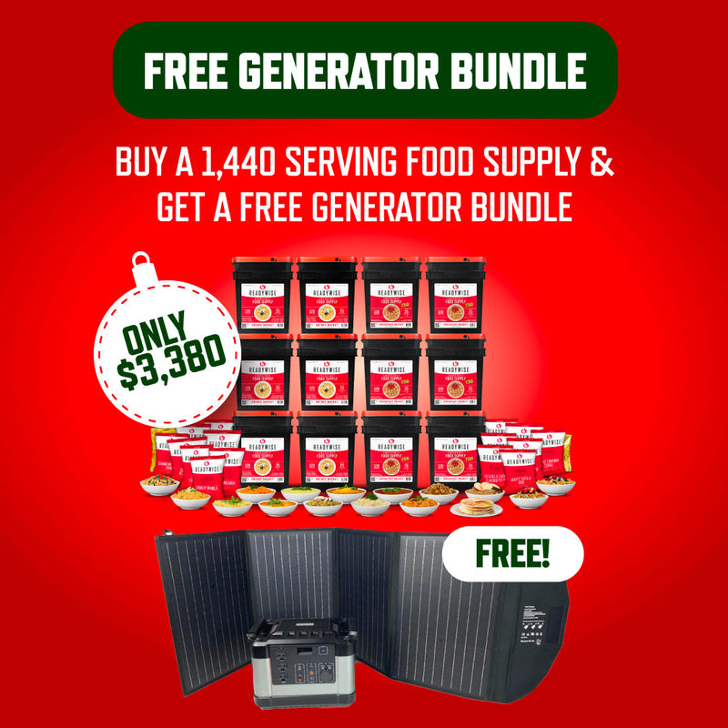 1440 Serving Food Supply + FREE Generator and Solar Panel Bundle
