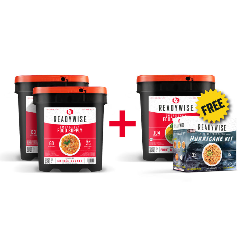 Buy Two 60 Serving Buckets, Get a FREE Fruit & Veggie Bucket + a FREE 72 Hr Kit