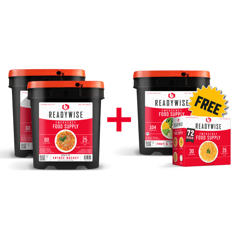 Buy 2 x 60-Serving Buckets, Get a Free 104-Serving Fruit & Veggie Bucket + Free 72-Hour Kit