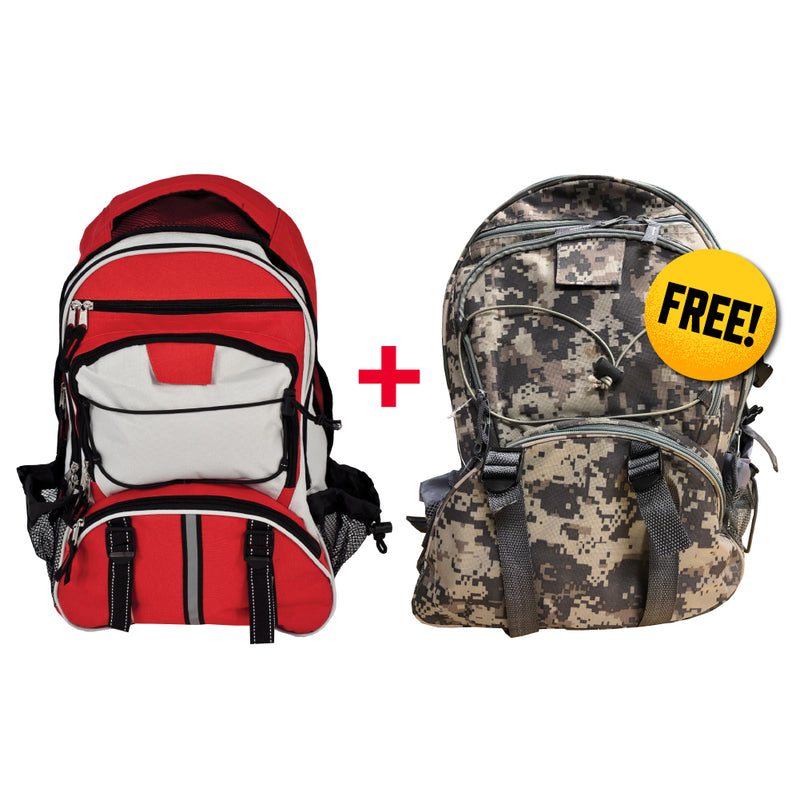 Buy a Red Survival Backpack, Get a Free Camo Survival Backpack