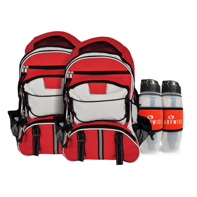 2 Red Survival Backpacks + Seychelle Bottle + 2-Pack of Filters