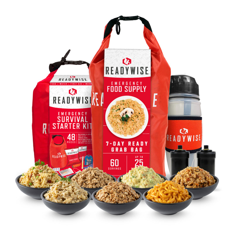 Buy a 1 Week Survival Food Grab Bag, Get an Emergency Survival Kit and Seychelle Bottle Free