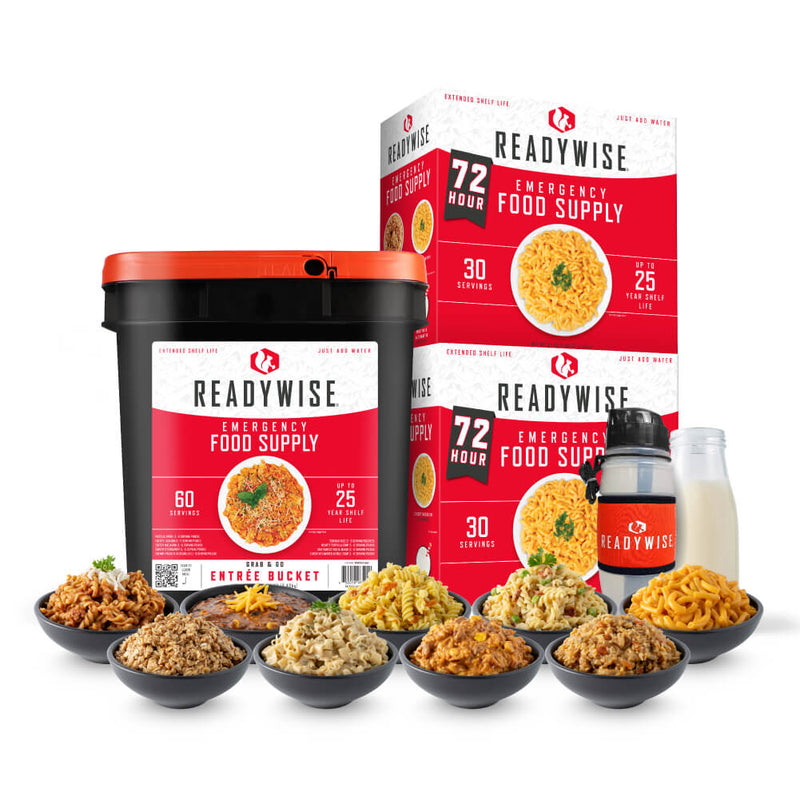 Entree Bucket & Two 72 Hour Food Kits & Seychelle Bottle