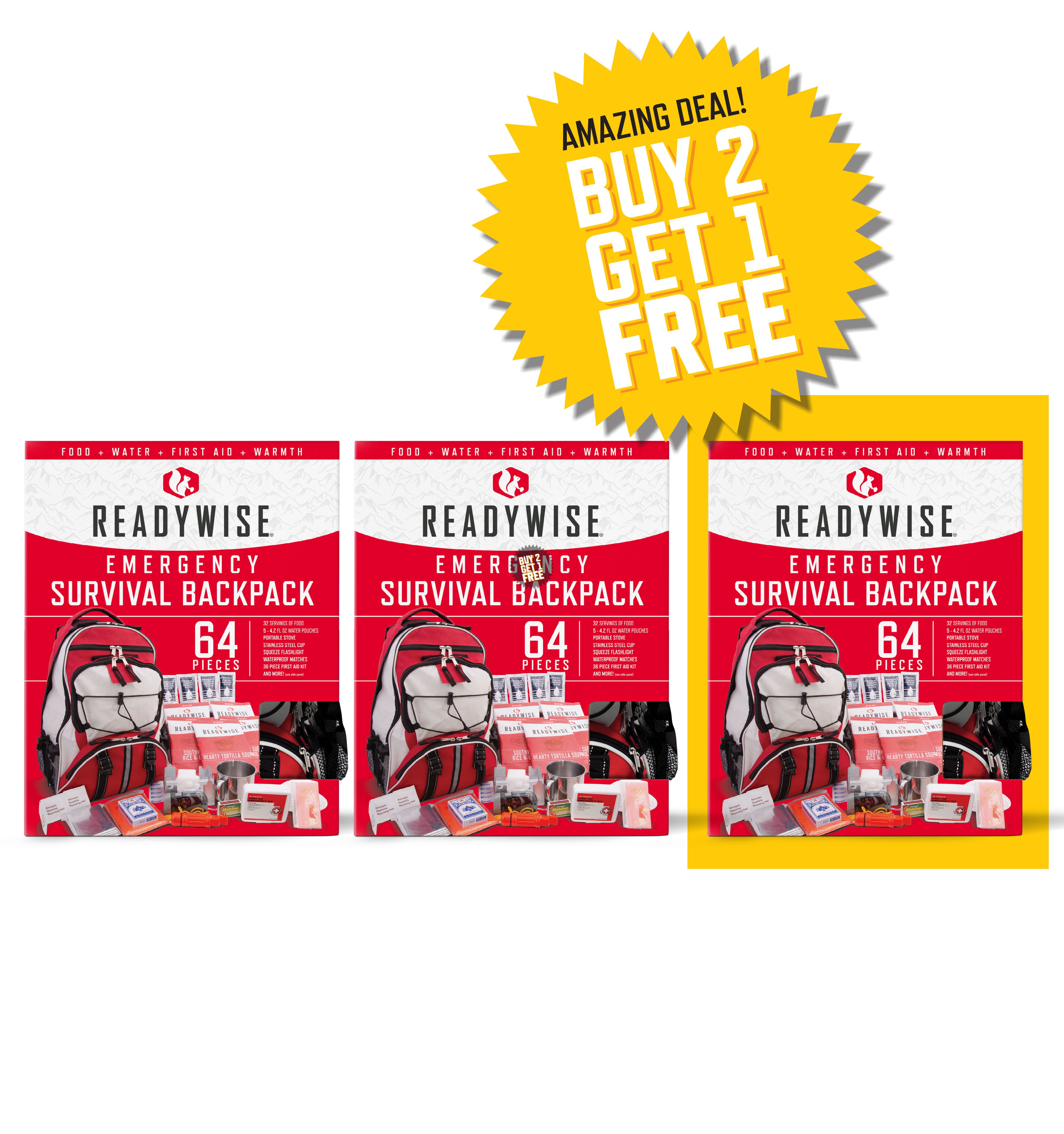 Buy 2 Get 1 Free - Red 64 Piece Survival Backpack