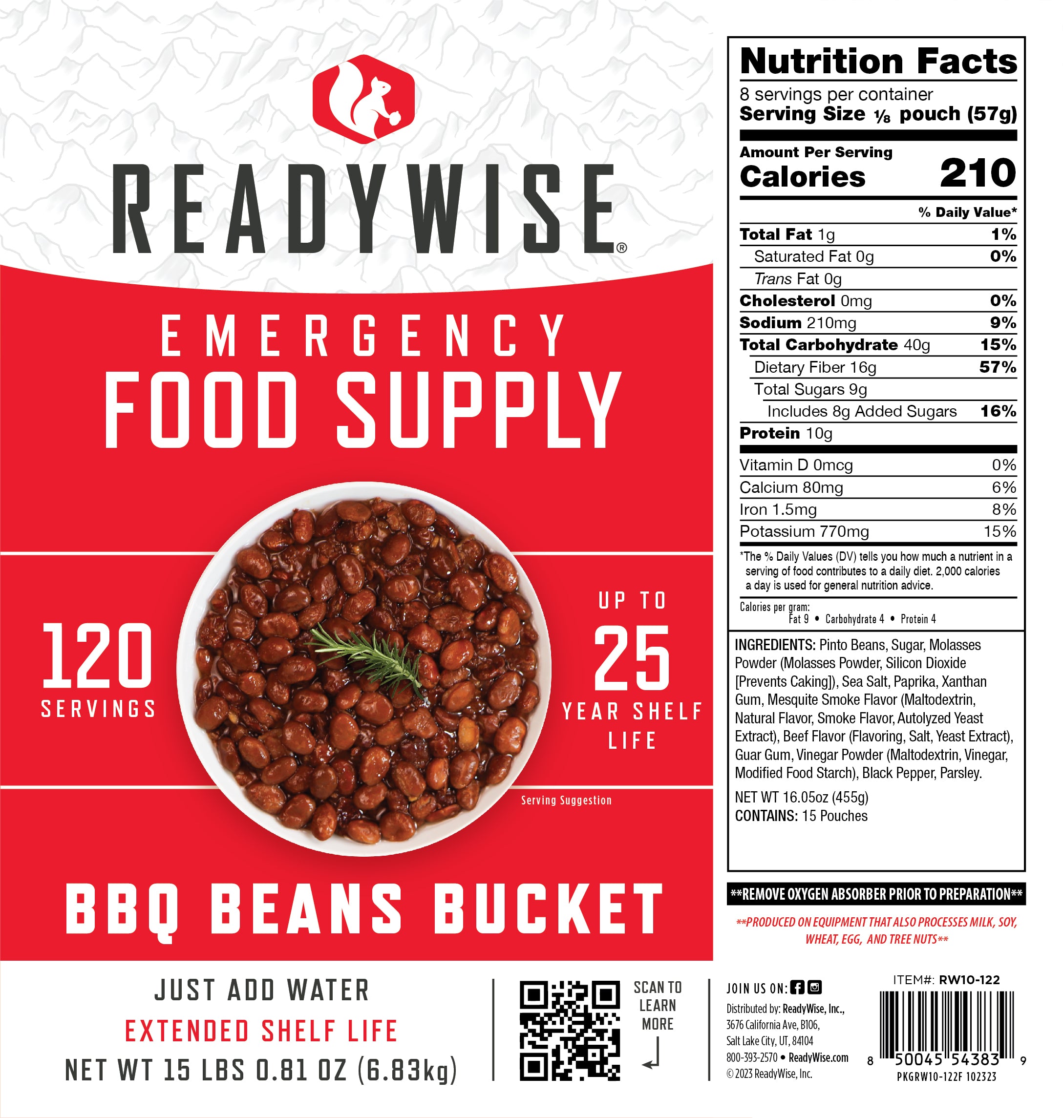 ReadyWise Emergency Food 120 Servings BBQ Beans