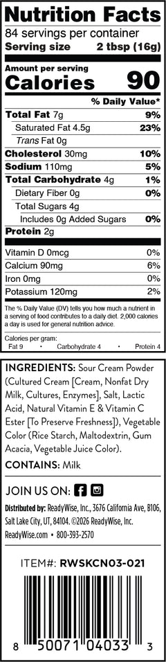 Sour Cream Powder – #10 Can – 84 Servings | ReadyWise