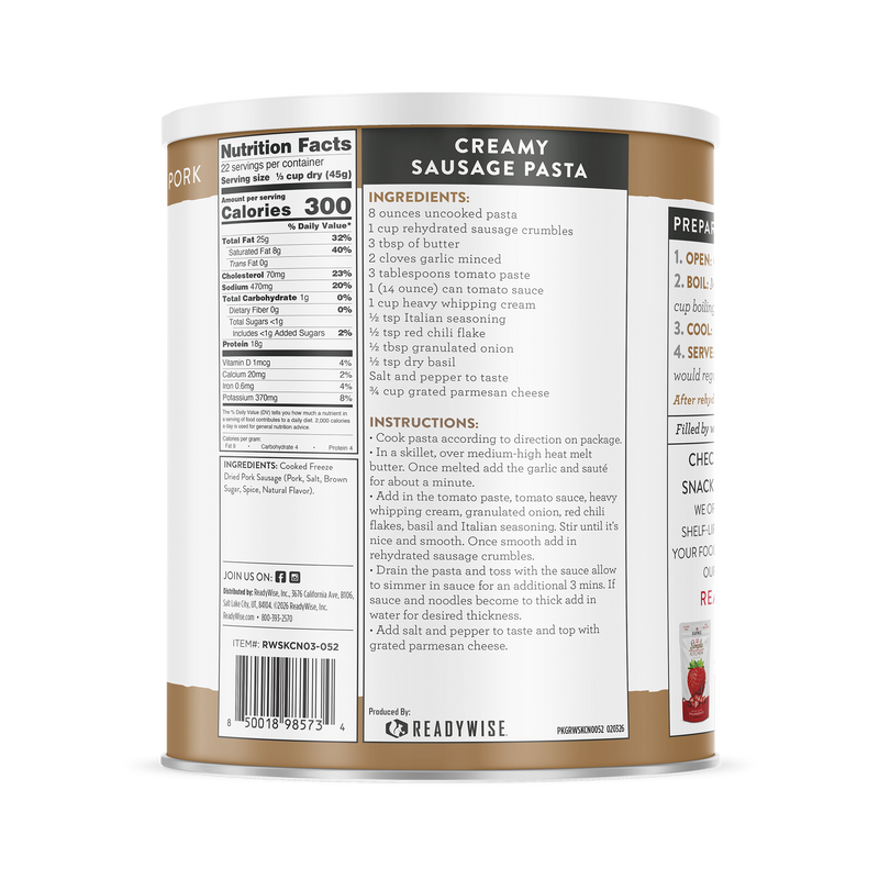 Sausage Crumbles – Freeze-Dried #10 Can – 22 Servings | ReadyWise