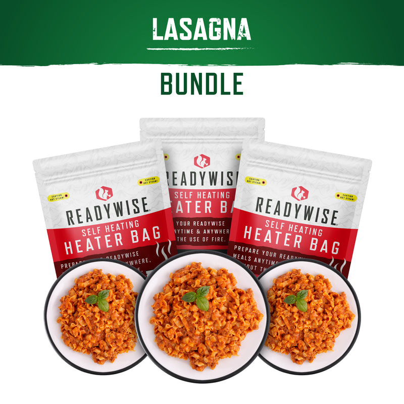Self Heating Kit - Lasagna with Sausage + Snack Bundle  ReadyWise   