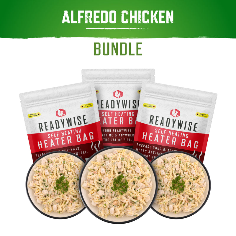 Self Heating Kit - Pasta Alfredo with Chicken + Snack Bundle  ReadyWise   