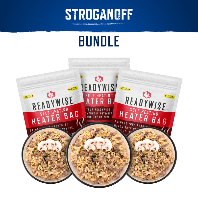 Self Heating Kit - Savory Style Stroganoff + Snack Bundle  ReadyWise   
