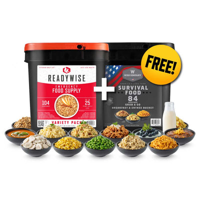 104 Serving Emergency Food Bucket + FREE 84 Serving Kit