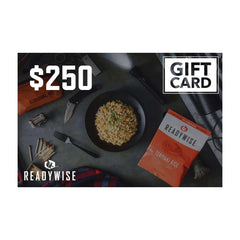 $250 ReadyWise gift card, survival kit, knife, freeze-dried Teriyaki Rice meal