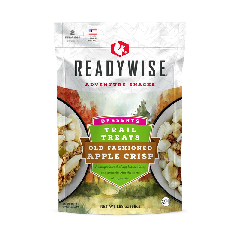 ReadyWise Trail Treats Old Fashioned Apple Crisp dessert snack pouches, front view