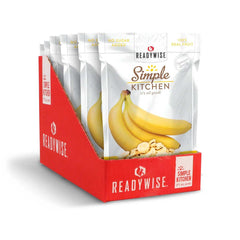 ReadyWise Simple Kitchen freeze dried banana snack packs in red display box