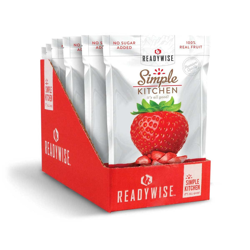 ReadyWise Simple Kitchen freeze dried strawberries snack packs in red display box