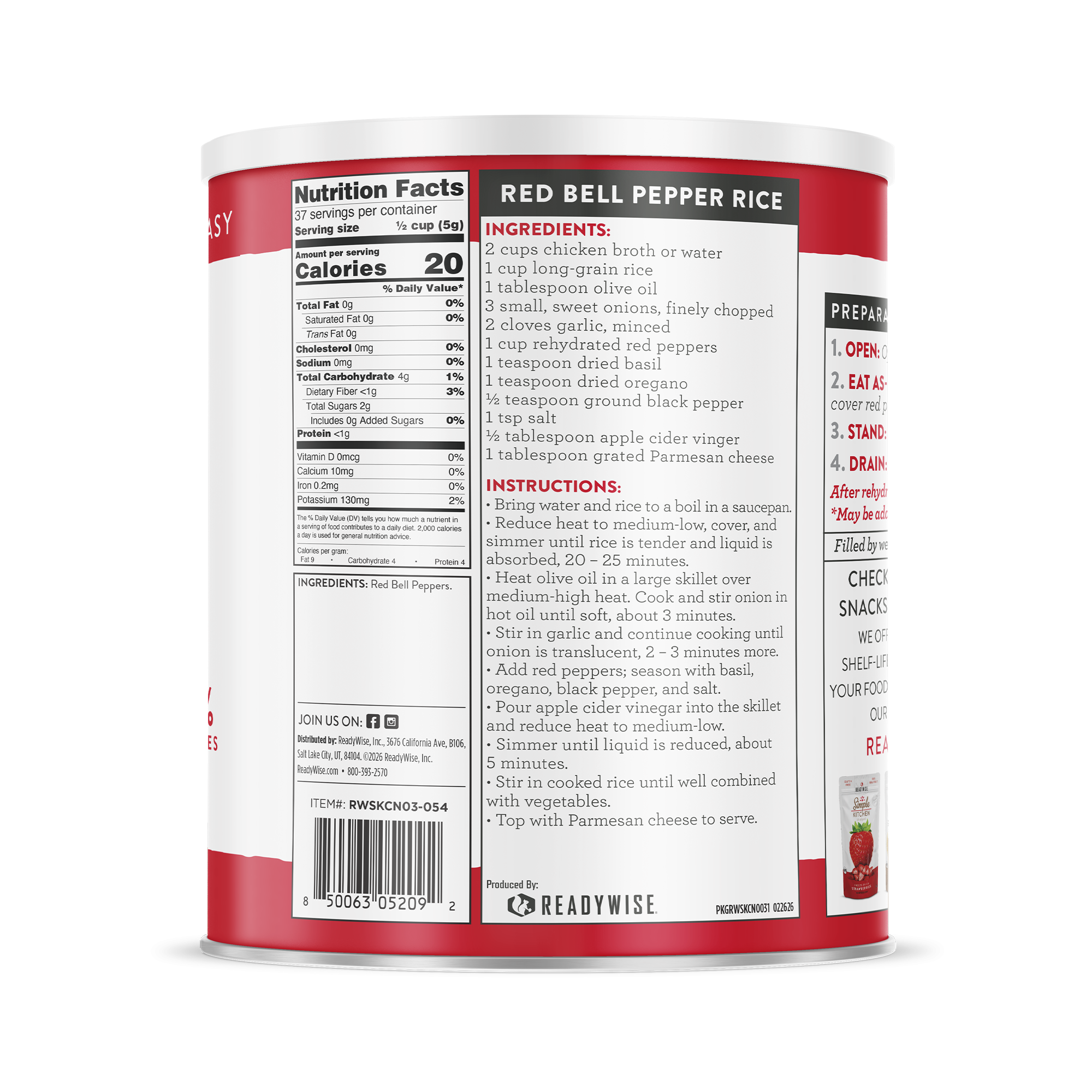 Diced Red Bell Peppers – Freeze-Dried #10 Can – 37 Servings | ReadyWise