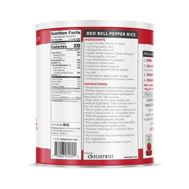 Diced Red Bell Peppers – Freeze-Dried #10 Can – 37 Servings | ReadyWise