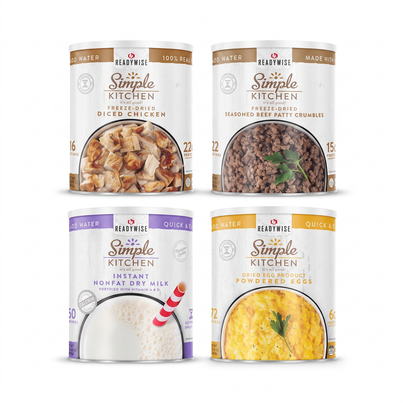 #10 Can Protein Bundle - Beef, Chicken, Eggs and Milk cans on white background