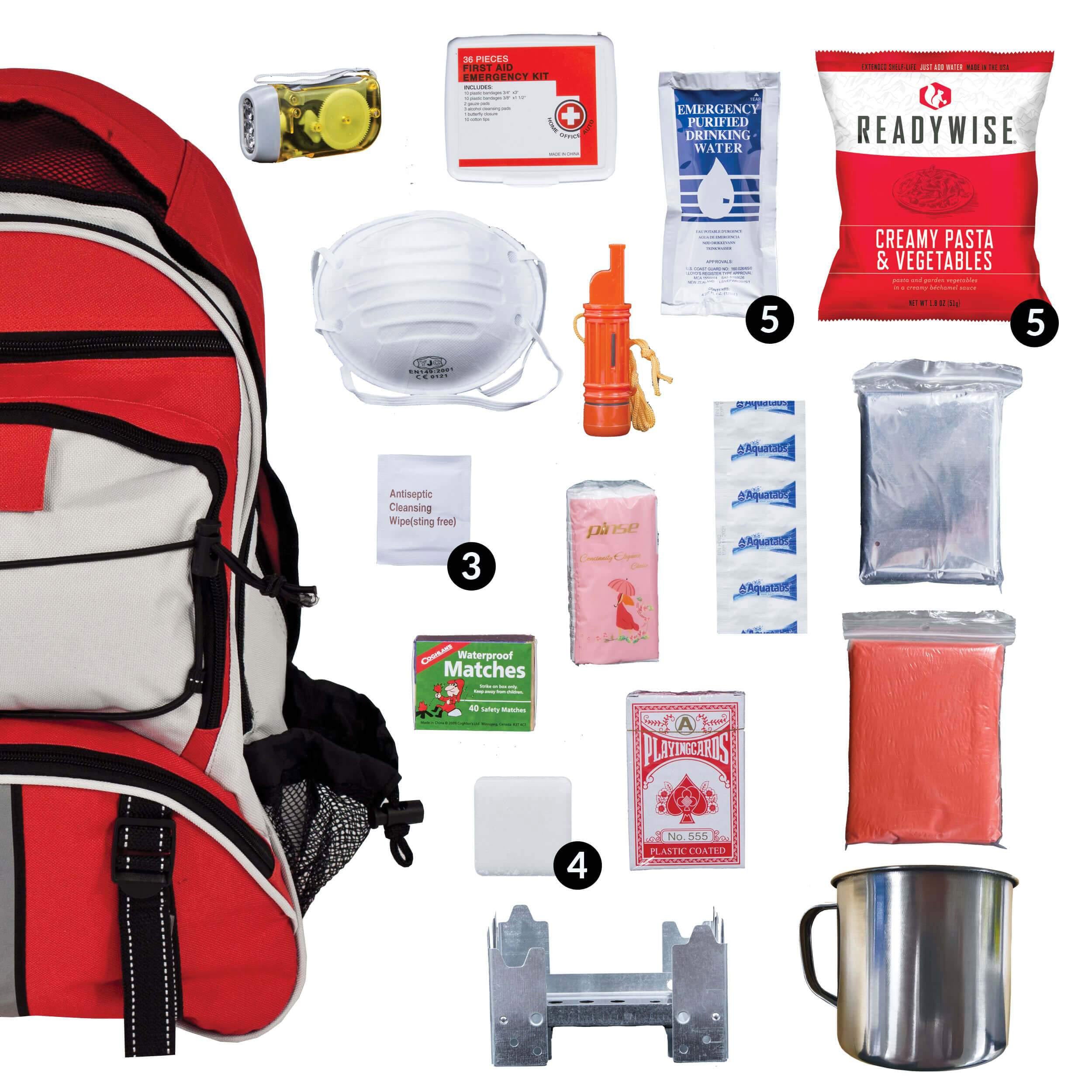 Red 64 Piece Survival Backpack ReadyWise