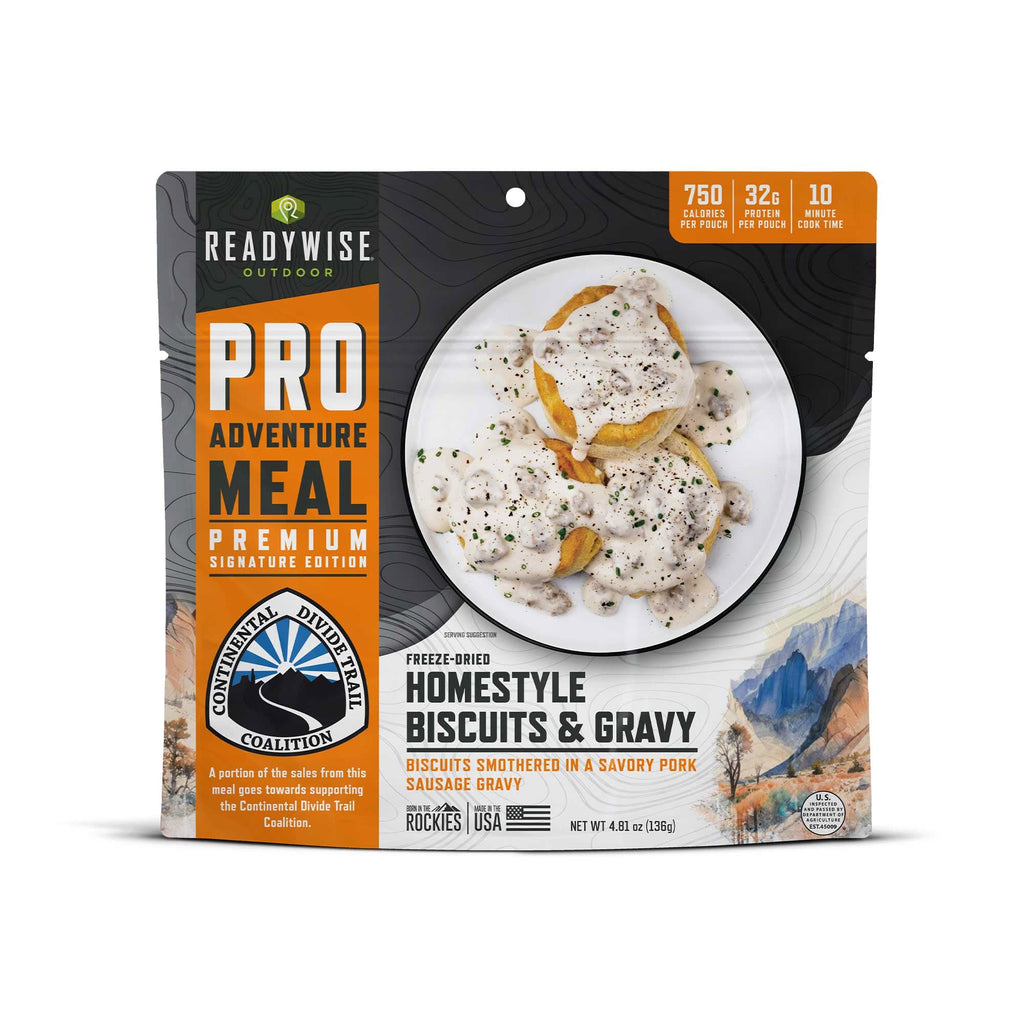 ReadyWise Outdoor Pro Adventure Meal Homestyle Biscuits & Gravy freeze-dried food pouch