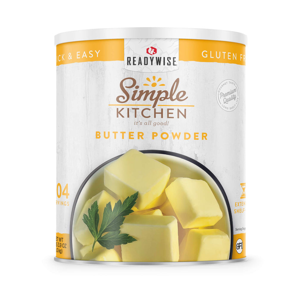ReadyWise Simple Kitchen Butter Powder can, gluten free, with butter cubes and parsley on label